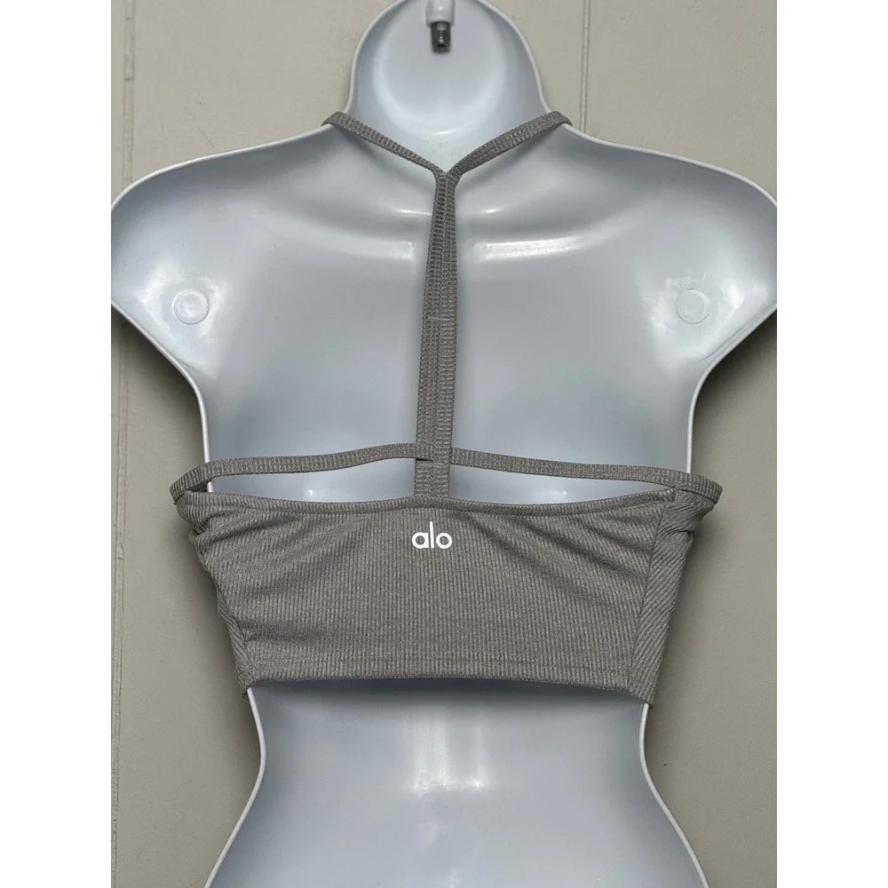 Alo Yoga Women's Ribbed T-Back Crop Tank Top Heather Grey Size Small